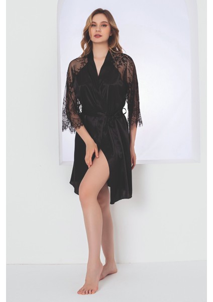 Siyah Gardenia Lacy Saten Tek Sabahlık fiyatları