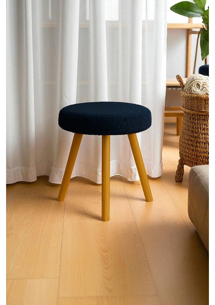 Orına Yuvarlak Peluş Modern Teddy Puf Bench – Retro Ahşap Ayaklı Tabure