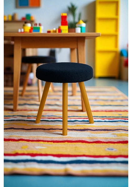 Orına Yuvarlak Peluş Modern Teddy Puf Bench – Retro Ahşap Ayaklı Tabure fırsatları