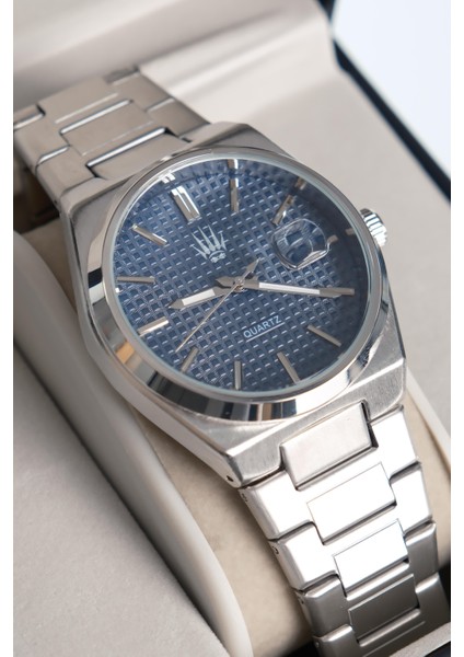 Vortex Silver Lacivert Çelik Kol Saati