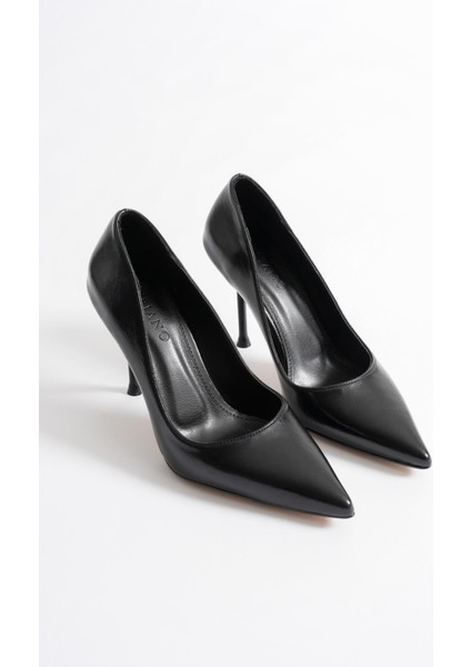 Marvella Kadın Kahve Deri Sivri Burun Yüksek İnce Topuklu Ayakkabı Stiletto (9.5 CM)