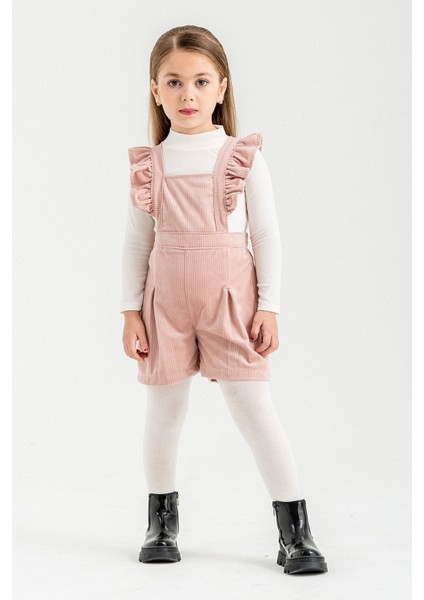 Pembe Kız Çocuk Kadife Fitilli Salopet 22688