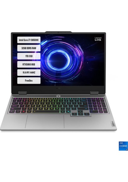 Loq 15IRX10 83JE00ETTR-07 I7-13650HX 32GB Ddr5 1tb SSD RTX5060-8GB 15.6" IPS 144Hz Dos