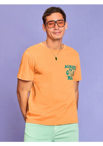 Kayısı Rengi Always In A Good Mood Baskılı 100% Pamuk T-Shirt fiyatları