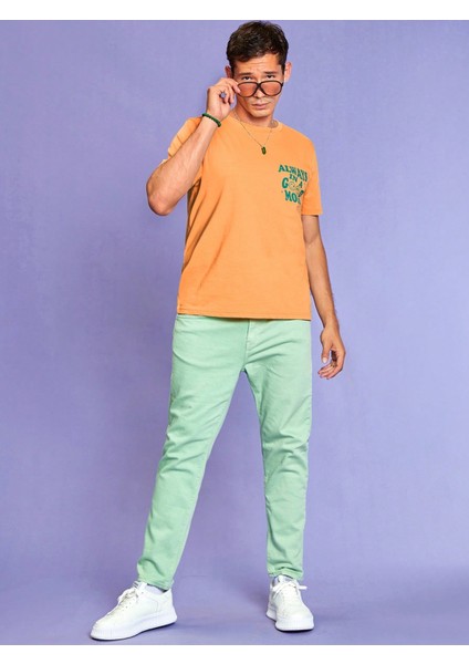 Kayısı Rengi Always In A Good Mood Baskılı 100% Pamuk T-Shirt fırsatları