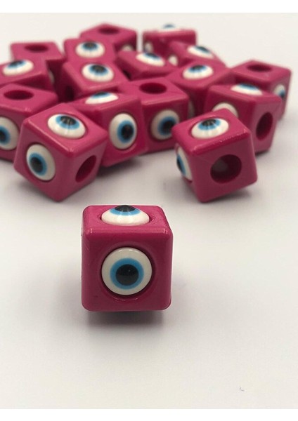 10 Adet Fujya Pembe Plastik Nazar Boncuğu 16X16MM