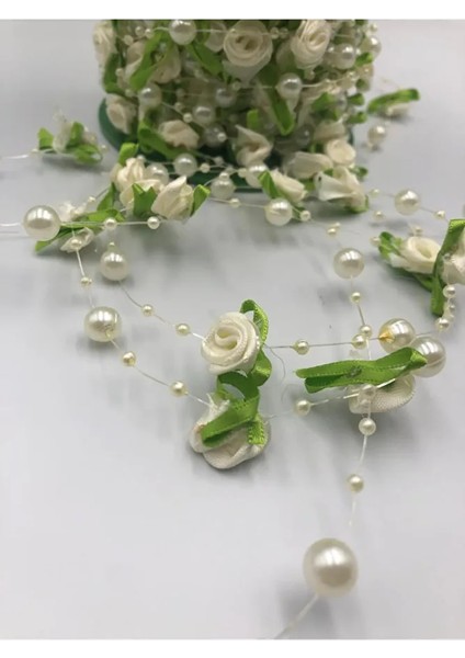 3 Metre Misinalı Şerit Inci Gül Yapraklı Boncuk Şerit Çiçek Süsleme Dekorasyon Boncuğu fiyatları