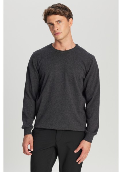 Pamuklu Standart Fit Normal Kesim Bisiklet Yaka Triko Kazak