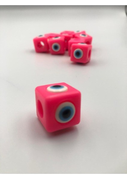 10 Adet Koyu Pembe Plastik Nazar Boncuğu 16X16MM