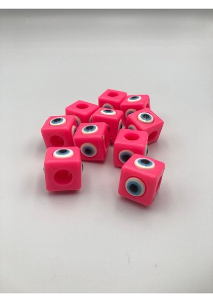 10 Adet Koyu Pembe Plastik Nazar Boncuğu 16X16MM modelleri