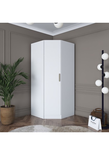 BA140 Köşe Modül Gardırop Tek Kapaklı Raflı Elbise Dolabı Tamamlayıcı Köşe Ünitesi Beyaz