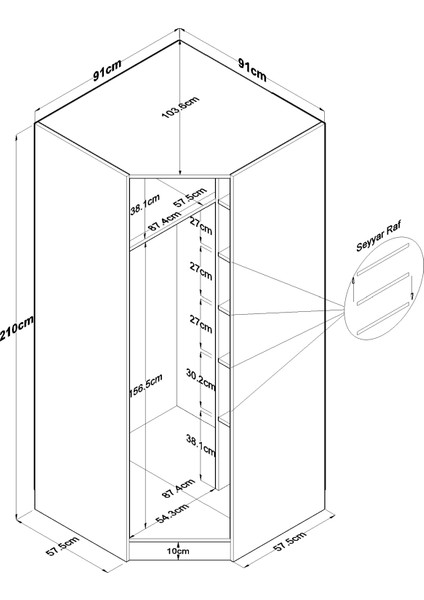 BA140 Köşe Modül Gardırop Tek Kapaklı Raflı Elbise Dolabı Tamamlayıcı Köşe Ünitesi Beyaz fiyatları