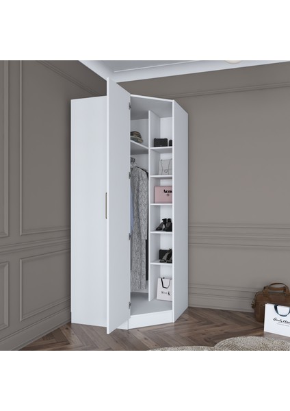 BA140 Köşe Modül Gardırop Tek Kapaklı Raflı Elbise Dolabı Tamamlayıcı Köşe Ünitesi Beyaz modelleri