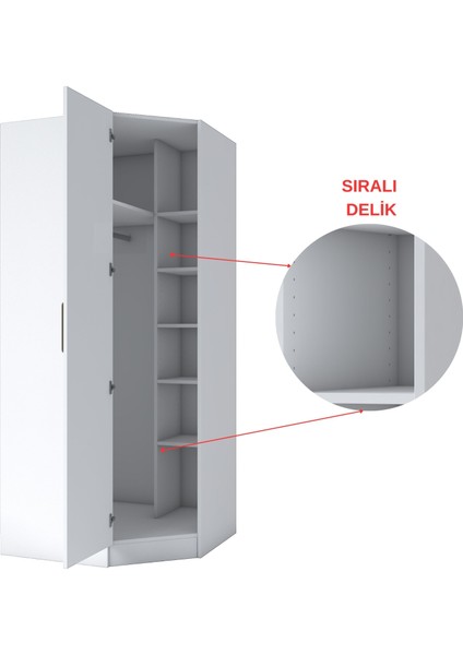 BA140 Köşe Modül Gardırop Tek Kapaklı Raflı Elbise Dolabı Tamamlayıcı Köşe Ünitesi Beyaz indirimleri