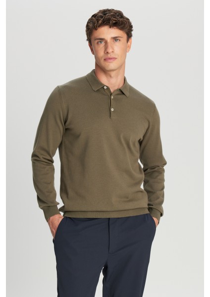 Pamuklu Standart Fit Normal Kesim Polo Yaka Triko Kazak