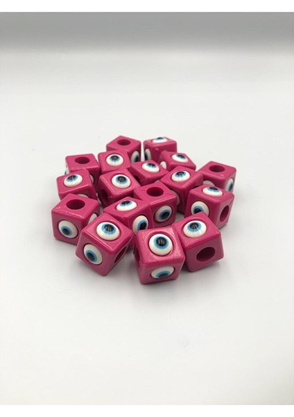 10 Adet Fujya Pembe Plastik Nazar Boncuğu 16X16MM modelleri