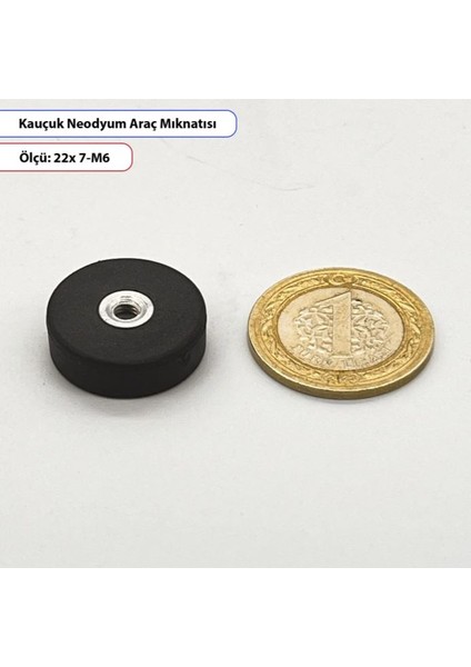 Kauçuk Kaplı Neodyum Mıknatıs – 22X7MM – M6 Vidalı