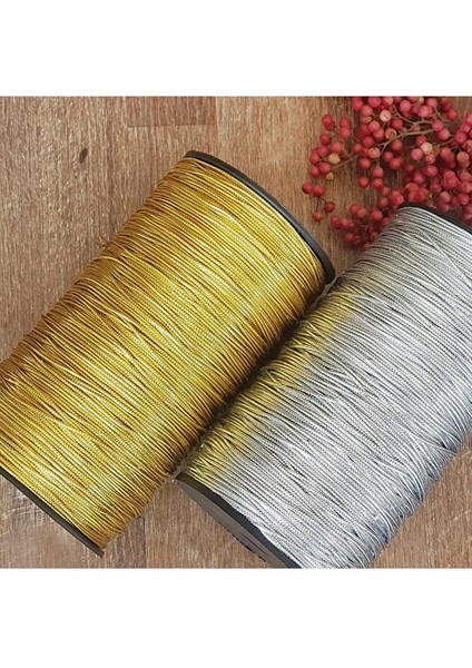 20 Metre (Altın - Gümüş) Rengi Dekoratif Simli Monofil Iplik, Bileklik Ipi, Takı Ipi, Paket Ipi fırsatları