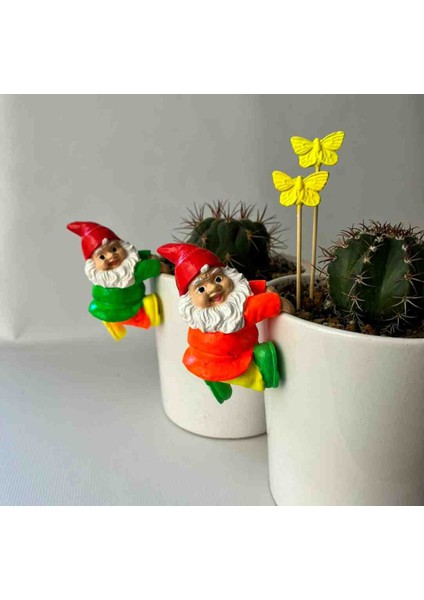 2li Saksıya Tırmanan Saksı Cücesi - Kelebek Hediyeli - El Yapımı Taş Biblo