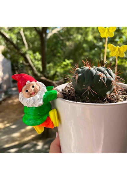 2li Saksıya Tırmanan Saksı Cücesi - Kelebek Hediyeli - El Yapımı Taş Biblo fiyatları