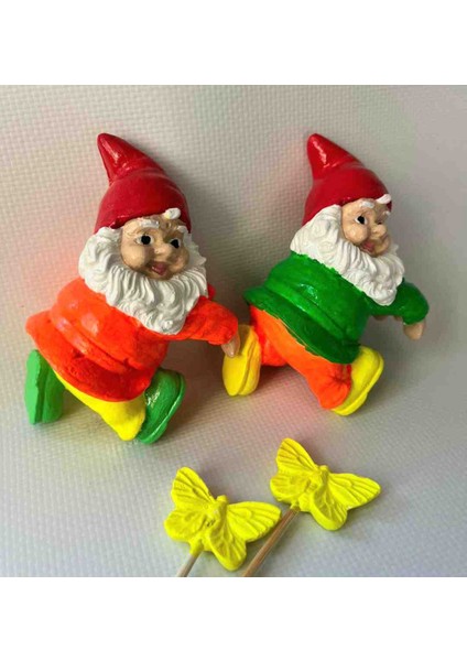 2li Saksıya Tırmanan Saksı Cücesi - Kelebek Hediyeli - El Yapımı Taş Biblo modelleri