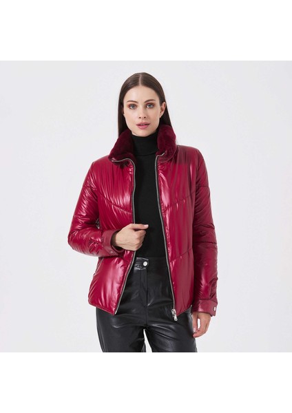 Kırmızı Deri Tekstil Kadın Deri Mont - K23KDM320414-U1G
