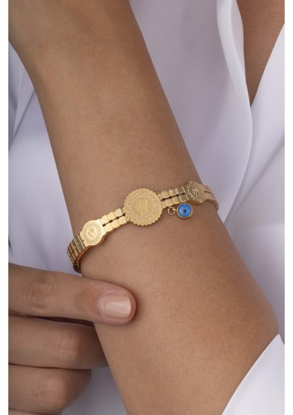 Çeyrek Altın Modeli Üçlü Altın Kaplama Çelik Kadın Kelepçe Bileklik