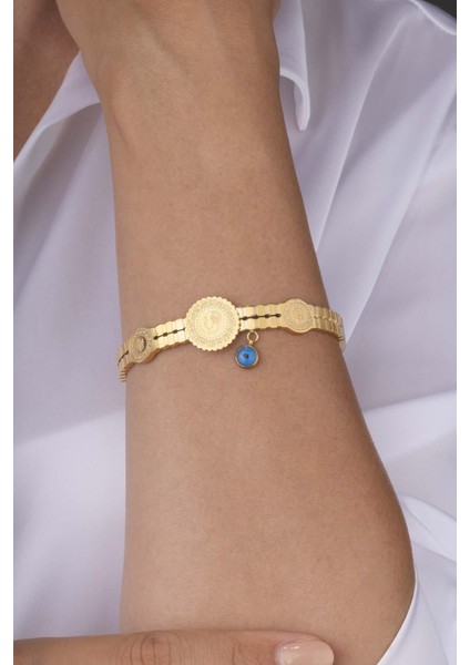 Çeyrek Altın Modeli Üçlü Altın Kaplama Çelik Kadın Kelepçe Bileklik fiyatları