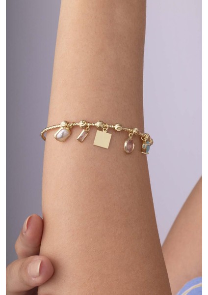 Opal Taşlı Altın Kaplama Kadın Çelik Charm Bileklik fiyatları