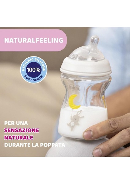 Doğal Hisli Cam Biberon 0 Ay 250 Ml, Şık ve Güvenli Kullanım Sağlar.
