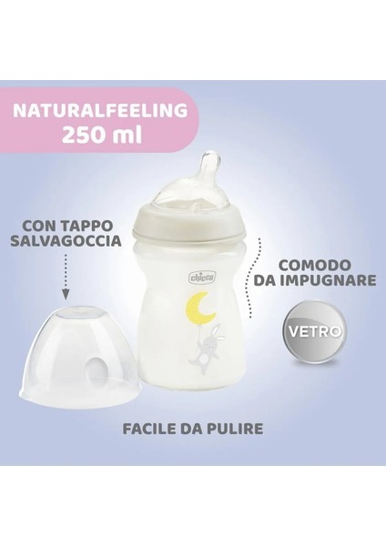 Doğal Hisli Cam Biberon 0 Ay 250 Ml, Şık ve Güvenli Kullanım Sağlar.