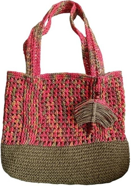 4462 El Yapımı Astarlı Renkli Kağıt Ip Omuz Çantası / 29 cm x 32 cm