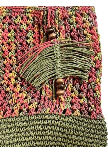 4462 El Yapımı Astarlı Renkli Kağıt Ip Omuz Çantası / 29 cm x 32 cm