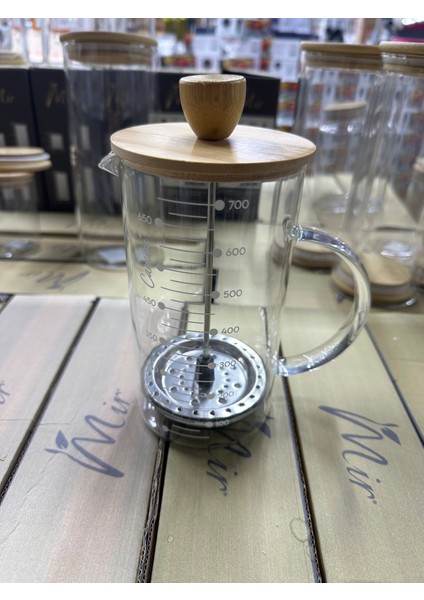 Cam French Press 700 ml – Ahşap Kapaklı Kahve ve Çay Demleme Potu