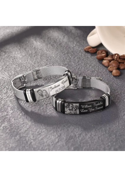 Kişiye Özel Resim Baskılı 2 Satır Isim Yazılı Çelik Bileklik Sevgiliye Hediye SCB13G