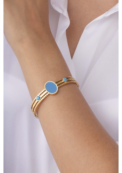 Firuze Taşlı 3 Sıra Altın Kaplama Kadın Kelepçe Bileklik fiyatları