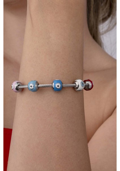 Renkli Göz Motifli Altın Kaplama Kadın Çelik Charm Bileklik modelleri