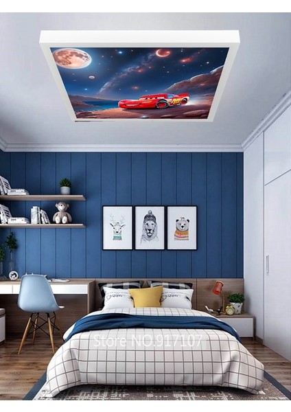 Şimşek Mcqueen Avize, 60X60 Çocuk Odası Avize, 60WATT, Estetik Kare, Yapay Zeka Tasarım Avize, Uzay