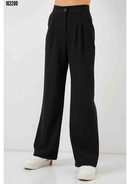 Yüksek Bel Palazzo Pantolon - D. Siyah, Kırmızı Gül Figürlü Kolye Hediye modelleri