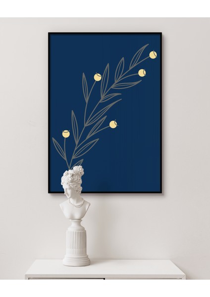 Metal Çerçeveli Gerçek Camlı Tablo, Sarı Tohumlu Bitki Temalı Tablo, Minimalist Soyut Çiçek Tablo