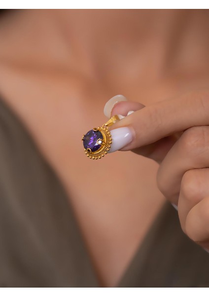 14 Ayar Altın Mor Güneş Taşlı Kolye Ucu fiyatları