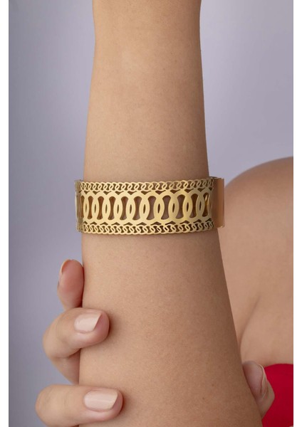 Halka Geçişli Tasarım Altın Kaplama Kadın Çelik Kelepçe Bileklik fiyatları