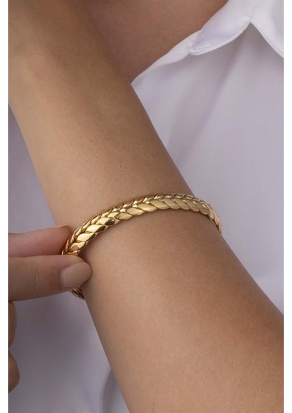 Altın Kaplama Kadın Çelik Burma Kelepçe Bilezik