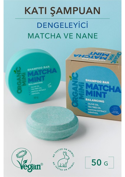 Katı Şampuan Matcha Mint, Yağlı Saçlar Için Hacim Veren ve Kepeğe Karşı Ferahlatıcı Şampuan, 50 G