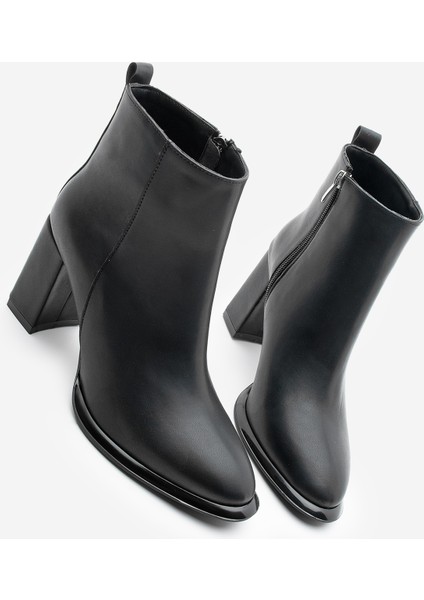 Kadın Dikiş Detaylı Kalın Topuklu Bot Kanis Siyah