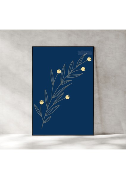 Metal Çerçeveli Gerçek Camlı Tablo, Sarı Tohumlu Bitki Temalı Tablo, Minimalist Soyut Çiçek Tablo