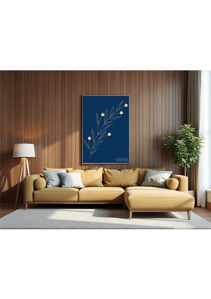 Metal Çerçeveli Gerçek Camlı Tablo, Sarı Tohumlu Bitki Temalı Tablo, Minimalist Soyut Çiçek Tablo