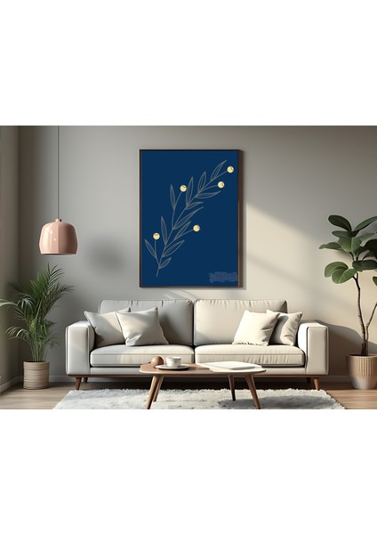 Metal Çerçeveli Gerçek Camlı Tablo, Sarı Tohumlu Bitki Temalı Tablo, Minimalist Soyut Çiçek Tablo