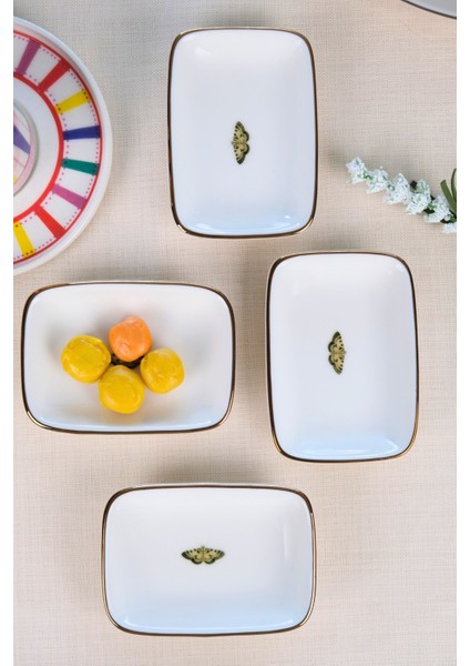 Tabak Evi Porselen Natura Kelebek Altın Yaldızlı Dikdörtgen Kayık Tabak 10X7X2CM 4 Lü fiyatları