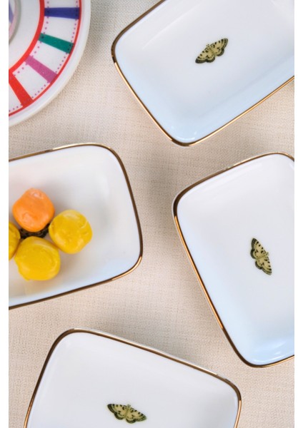 Tabak Evi Porselen Natura Kelebek Altın Yaldızlı Dikdörtgen Kayık Tabak 10X7X2CM 4 Lü fırsatları